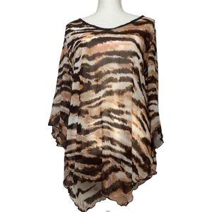 COOK JEANS Sheer Tiger Print Sheer Kaftan Cover Up Tunic Blouse Top Women's